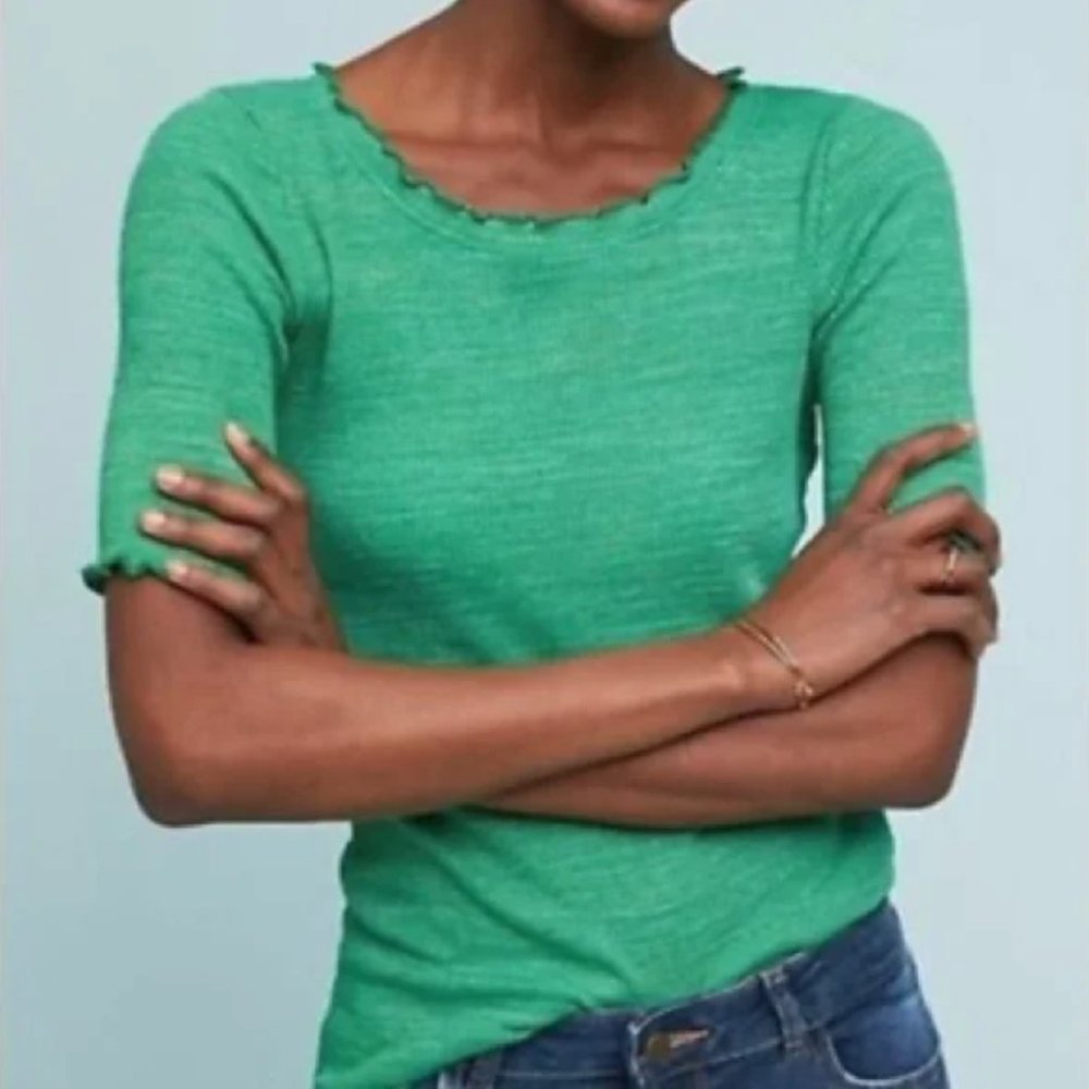 Anthropologie t.la Green Lettuce Trim Ribbed Tee